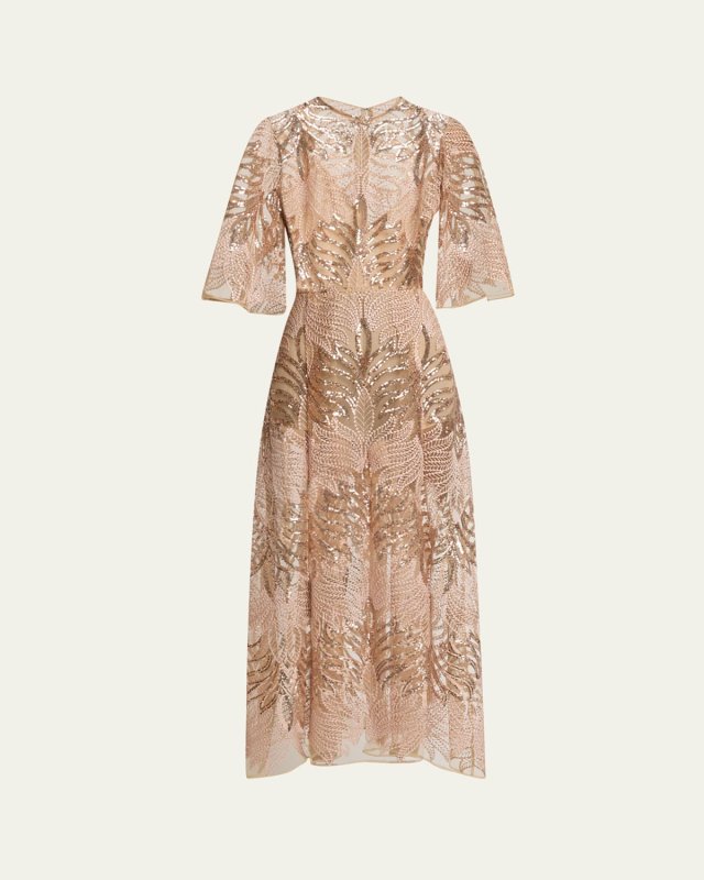 Sequin Embroidered Tulle Midi Dress